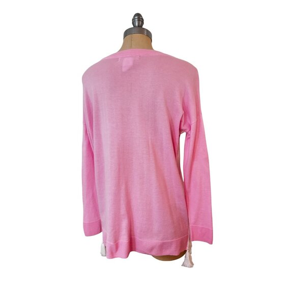 Lilly Pulitzer Pink Coolmax Damara Sweater White Crochet Tassels Top Small - Picture 5 of 7